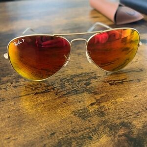 Polarized ray ban flash lenses - red/orange aviators women’s
